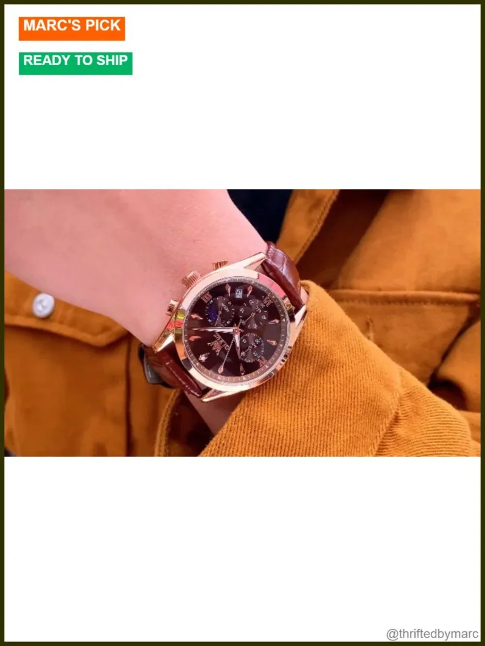 Men's Leather Analog Quartz Chronograph Wristwatch with Date Luminous Dress